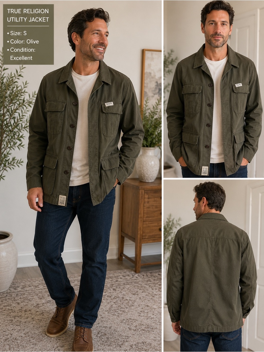 True Religion Men Field Supplier Stock 1956 OliveMilitary Field Jacket Sz L